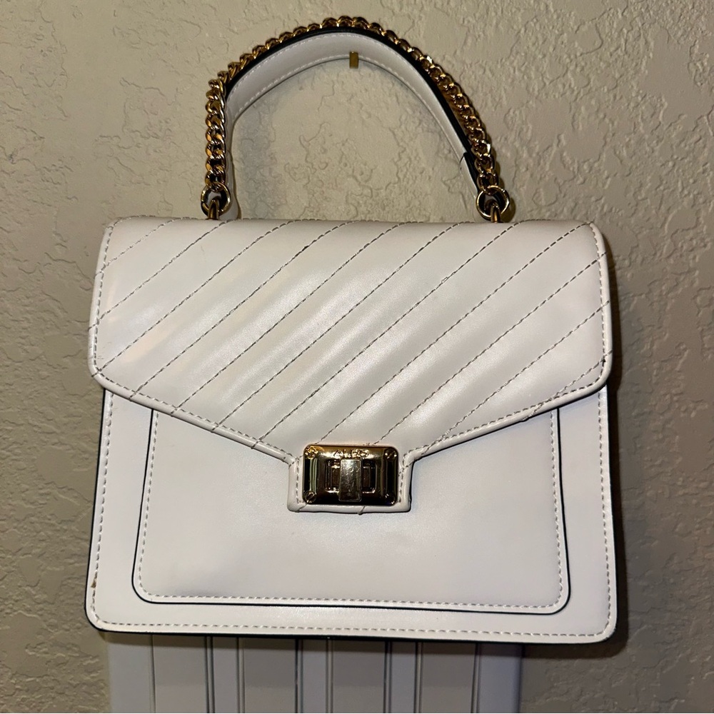 Aldo White Matthan Convertible Satchel Clutch & Crossbody Gold Chain Purse